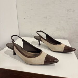 Predictions Brown and Cream Slingback Heels